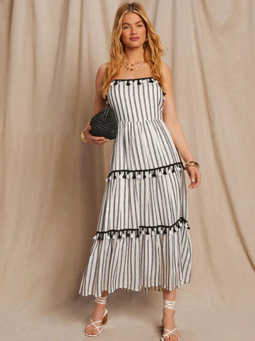 ZARA Summer Bohemian Beach Vacation Spaghetti Strap Dress with Tassel Trim